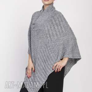 handmade swetry dzianinowe poncho, swe207 szary mkm