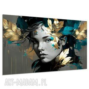 Obraz Kobieta 27 Glamour ze złotymi liśćmi 120x80 - premium na płótnie