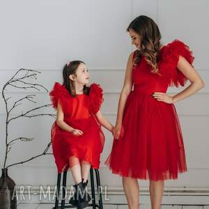 sukienki kompelet eleganckich sukienek mama - córka, lily, czerwony