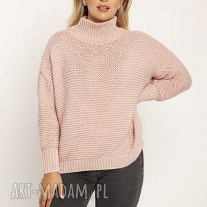 mkm swetry obszerny sweter z golfem - swe246 róż mkm, sweter, na jesień