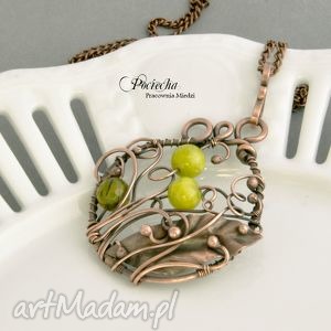 forest medalion - wisior, naszyjnik miedź, marmur, agat, wirewrapping