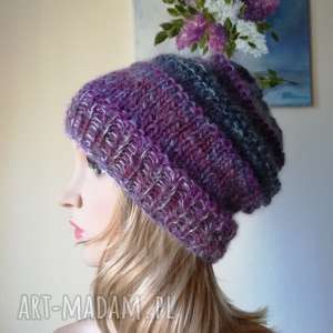 fiolety w jedwabiu, rękodzieło, czapka, bezszwowa zima, styl, prezent