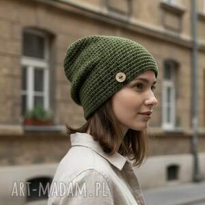 czapka całoroczna przejściowa cienka bawełna s m unisex khaki, czapka