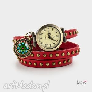 skórzany zegarek - bransoletka folk1 rękę folklor, wycinanki