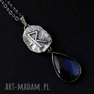 anna mroczek runa raido z labradorytem - oksydowany srebrny naszyjnik runy