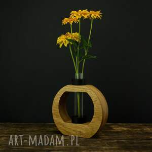drewniany wazon z dębu na suszone i świeże kwiaty, dekoracja do salonu