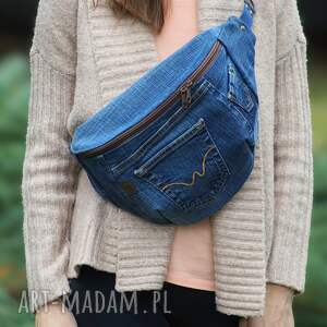 handmade nerki upcyklingowa jeansowa nerka XXL z kieszeniami