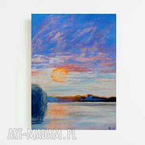 wieczór nad jeziorem - praca formatu 24/18 cm, pastele, rysunek