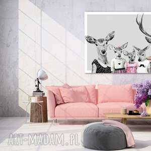 nowoczesny obraz drukowany na płótnie - 120x80 cm rodzina jeleni czerwonymi