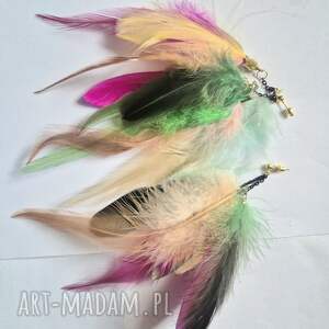 kolczyki długie leciutkie kolorowe pióra boh, fri pier, etn, filk