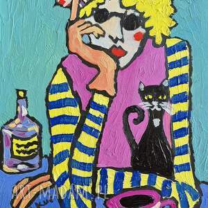 wczasy na stole, obrazy olejne, karykatura, koty na obraz