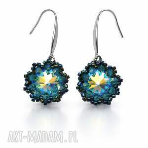 niebieskie wiszące kolczyki zircon maxima z kryształów preciosa, ze stali