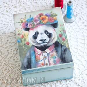 pudełko drewniane - pani panda dla niej misiu na poprawę humoru