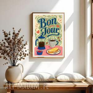 Plakat Kawa Bonjour 40x50 cm - francuska ilustracja do kuchni