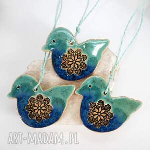 Turkusowe sikorki - ceramiczne ozdoby wiszące, ptaszki