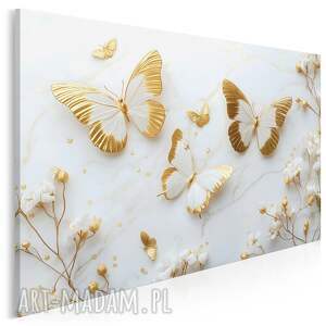 Obraz do salonu - ZŁOTE MOTYLE NA JASNYM TLE - 70x50 cm (128701)