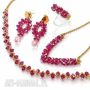 4-elementowy komplet biżuterii Fuchsia AB - kolczyki, naszyjnik, bransoletka i pierścionek