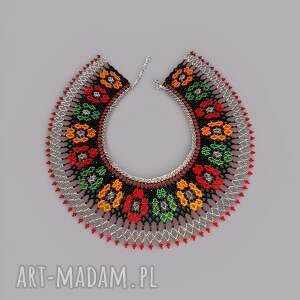 naszyjnik kolia kołnierzyk - łemkowska krywulka z koralików, folk biżuteria etno