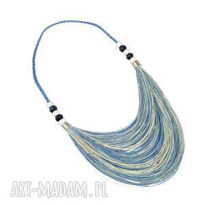 pmpb style lodowy naszyjnik ze sznurka lnianego, niebiesko - kremowy niebieskie