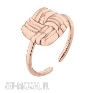 pierścionek z retro kwadratem różowego złota, uniwersalny, modny