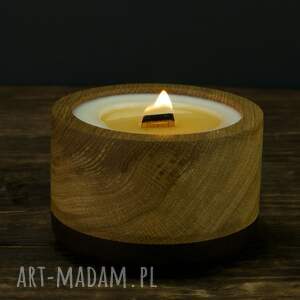 ręcznie wykonane świeczniki świeca sojowa w drewnie, zero waste