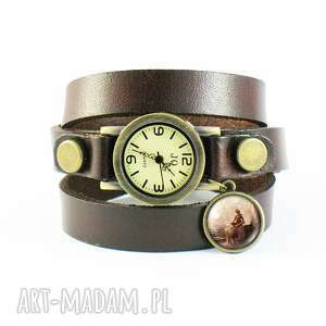 ręczne wykonanie bransoletka, zegarek - medytacja brązowy, skórzany