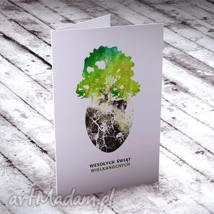 wielkanocna karteczka z wiosennym pejzażem kartka, okolicznościowa, życzenia