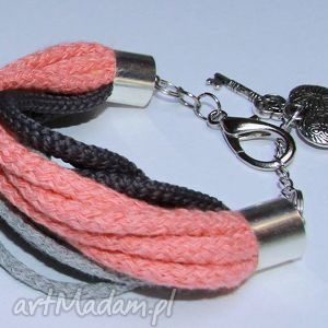 szaro - różowa bransoletka ze sznurków bawełnianych, truskawka modern, design