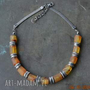 srebrny naszyjnik z bursztynem (naszyjnik srebro, surowy bursztyn, srebro oksydowane)