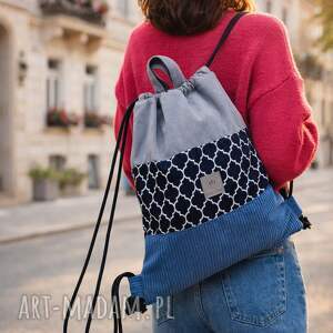 plecak worek damski z weluru i sztruksu agadir, workoplecak ze sznurkami