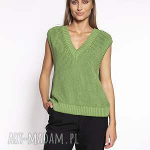 dzianinowa kamizelka - swe261 zielony mkm sweter