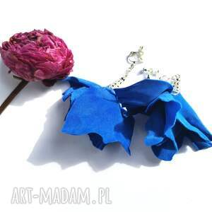 ręczne wykonanie klipsy kolczyki kwiaty niebieskie aksamitny duze box x1