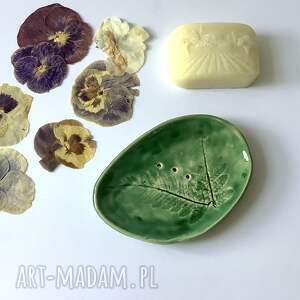 ceramiczna mydelniczka paprotki akcesoria łazienkowe, dekoracja łazienki polska