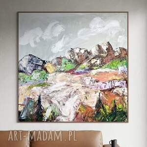 obraz abstrakcyjny 80x80 cm, abstrakcja góry plotnie salonu