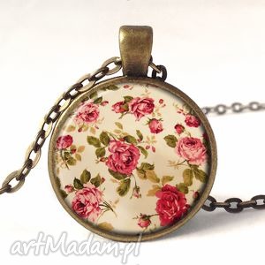 retro róże - medalion z łańcuszkiem, vintage, kwiaty