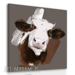 obraz drukowany na płótnie łaciata krowa 80x80cm, grafika zwierzęta