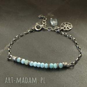 larimar i akwamaryn delikatna srebrna bransoletka srebro oksydowane charms