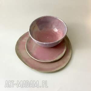 zestaw śniadaniowo - obiadowy różany, miska ceramiczna, talerz ceramiczny komplet