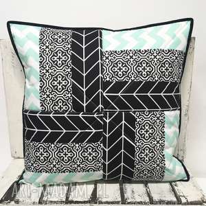 poduszka 51x51cm patchwork black an mint 02 - poszewka