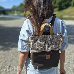 Zamszowy Miodowo Brązowy, 2w1, torebko plecak