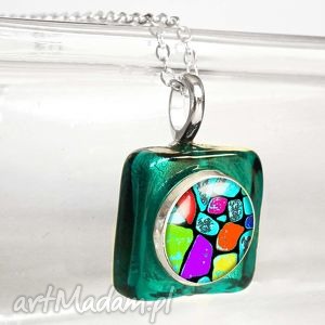 color stone - naszyjnik szklany i grafiką w oprawie, wenecki, morski, butelkowa
