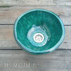 ceramika mini umywalka w kolorze butelkowej zieleni
