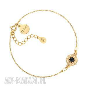 Złota z onyksem, bransoletka, pozłacana, czarny onyks