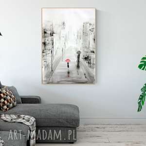 obraz 70x100 cm ręcznie malowany, deszczowa ulica