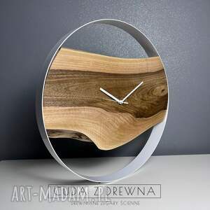 ręcznie robiony zegar z drewna w stalowej obręczy - 50 cm średnicy, prezent