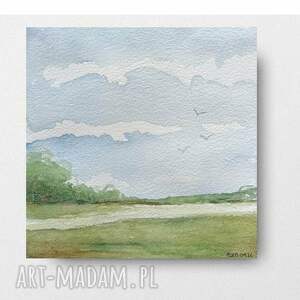 Pejzaż 15x15 cm - kwadratowa akwarela Rembrandt, sygnowana (bez ramy) - art-Madam.pl