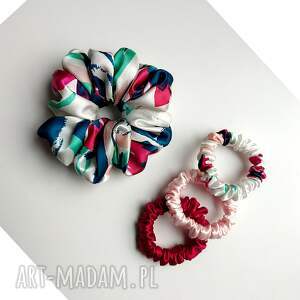 Prezent Mozaika multikolor - zestaw jedwabnych scrunchie