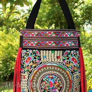 handmade na ramię torebka etniczna haftowana miejska