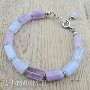 handmade chalcedon z ametystem - surowa bransoletka