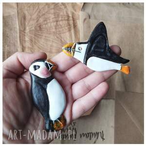 maskonury broszki ceramika pingwin